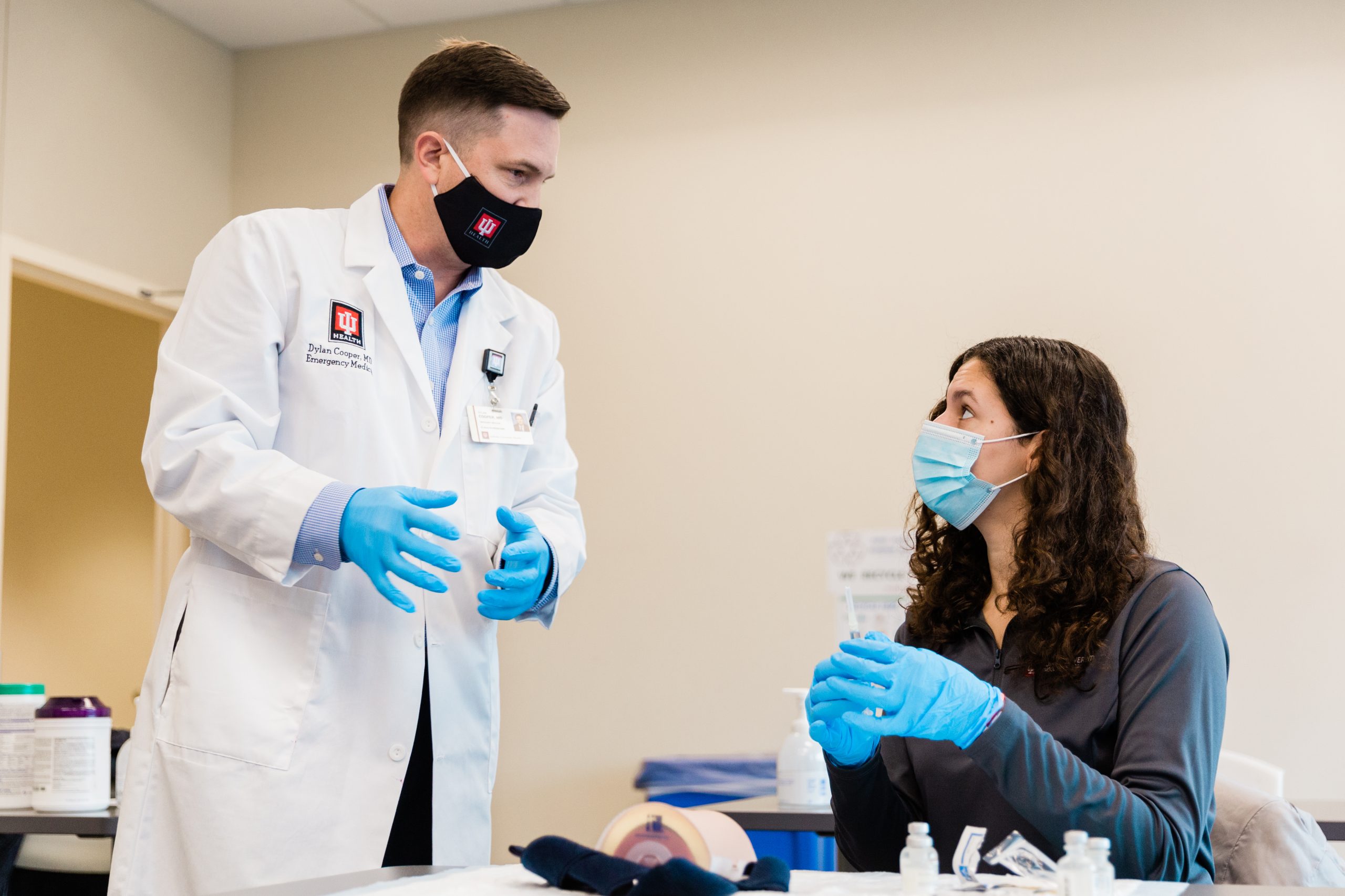 IUSM Medical students participate in training to learn how to administer the COVID-19 vaccine at Fairbanks Hall on Tuesday, December 8, 2020. Physical-distancing guidelines were followed while capturing this photo