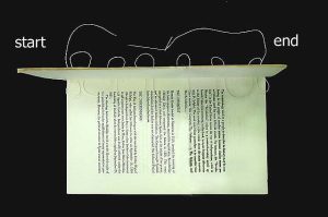 Thread showing the path of sewing along the text block