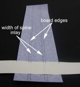New spine piece with board edges and spine edges marked
