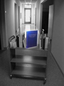 Rebacked book on a book truck