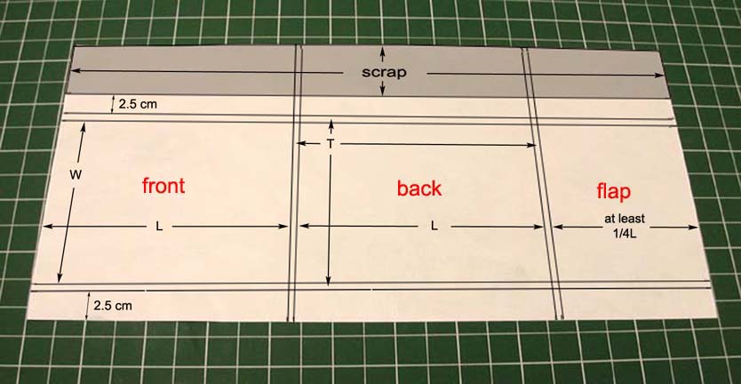 Layout of the creases and the parts of the eventual pocket