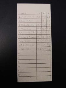 Worksheet with measurements written in