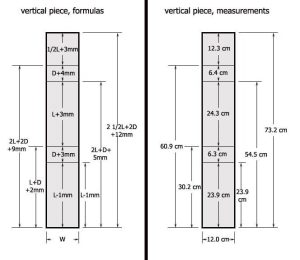 Diagram of the locations of the creases on the vertical (A) board.