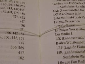 Center fold of pamphlet with thread ends at the center hole