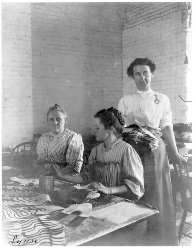 “Three women working in shoe factory—Lynn, Massachusetts" (by Frances Benjamin Johnston, no date. Courtesy Library of Congress Prints and Photographs Division).