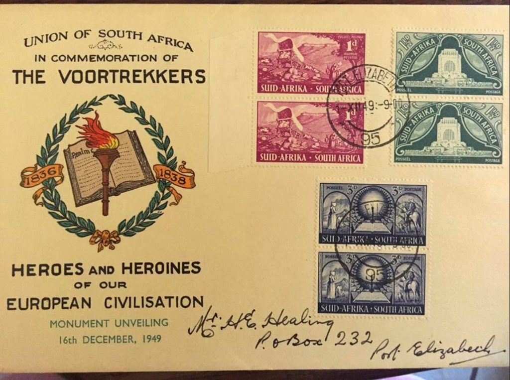 A postcard commemorating the 1949 unveiling of the Voortrekker Monument (photograph by the author).