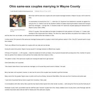 Article titled "Ohio same-sex couples marrying in Wayne County" by Louise Ronald. https://iu.pressbooks.pub/app/uploads/sites/233/2019/01/Ohio-same-sex-couples-marrying-in-Wayne-County.pdf