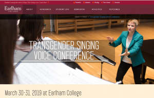 Screenshot of Earlham College Transgender Singing Voice Conference. Image shows voice instructor Danielle Cozart conducting students.