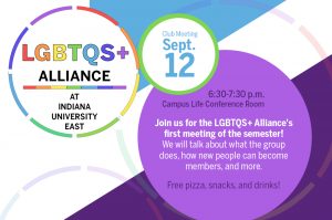 LGBTQS+ Alliance meeting flier for Sept. 12, 2019