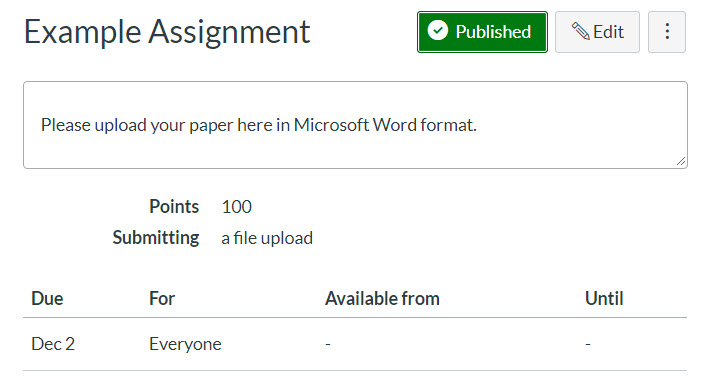 assignment view showing publish and edit buttons