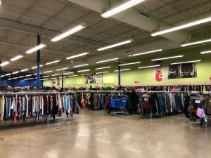 Inside of a Goodwill store, showing how extensive their collection is