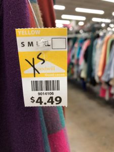 The price of an XS shirt, $4.49