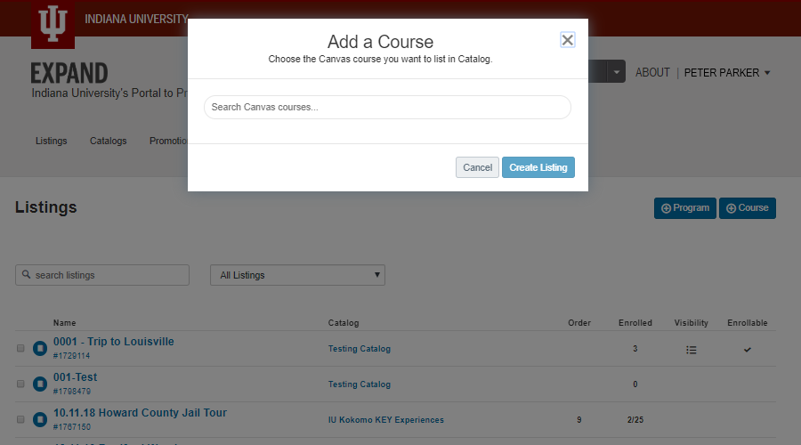 Screenshot of the 'Add a Course' popup box