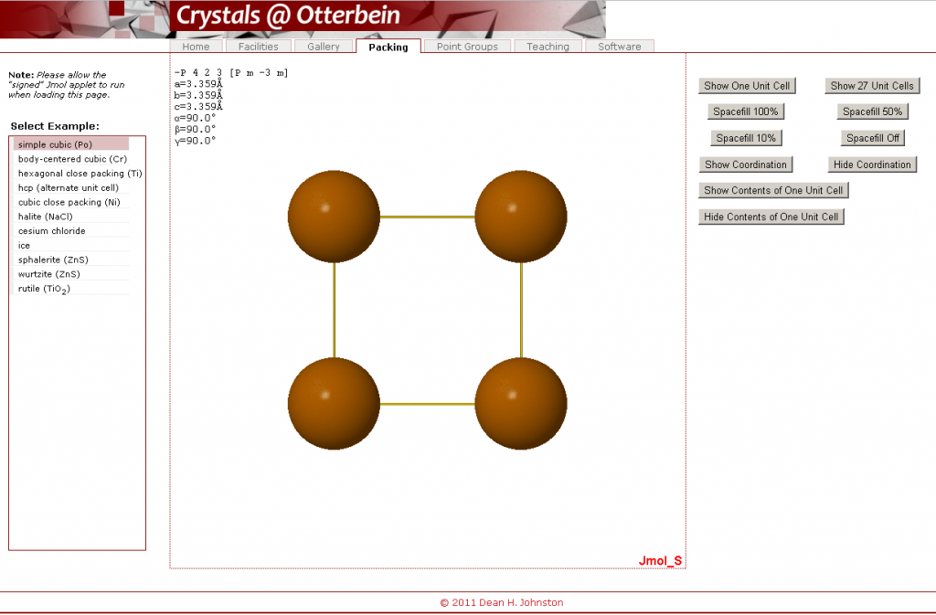 Screenshot of the crystals@otterbein site
