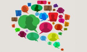 lots of colorful speech bubbles in different designs and shapes that compose one large speech bubble