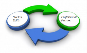 graphic displaying interchange between professional skills (shown on the right) with student skills (shown on the left)