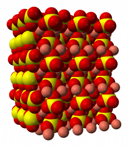 a regular array of red and yellow spheres.