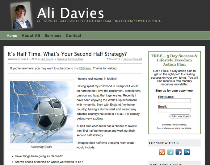A screenshot of a marketing professional's blog website.