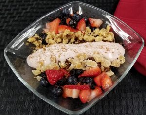 whole grain farro and fruit bowl